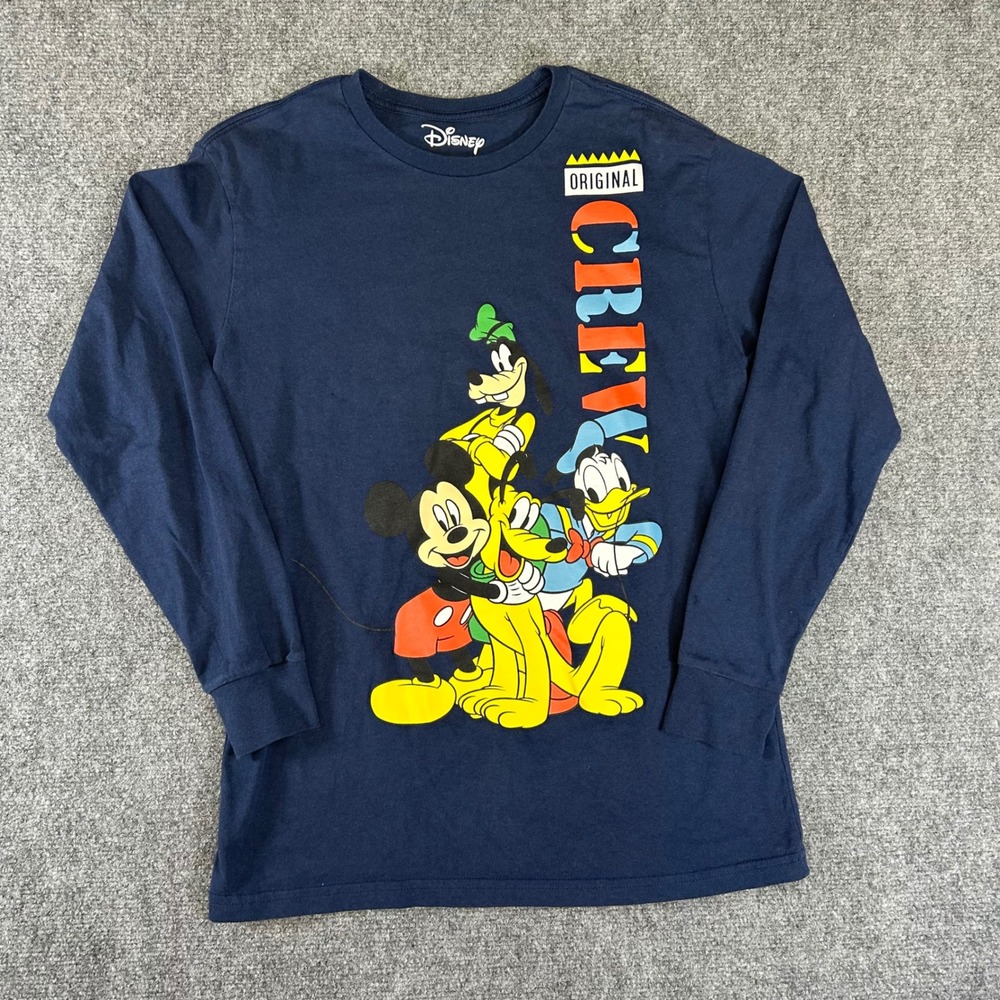 Disney Original Crew Mickey Mouse Donald Duck Goofy Long Sleeve Navy Shirt Small